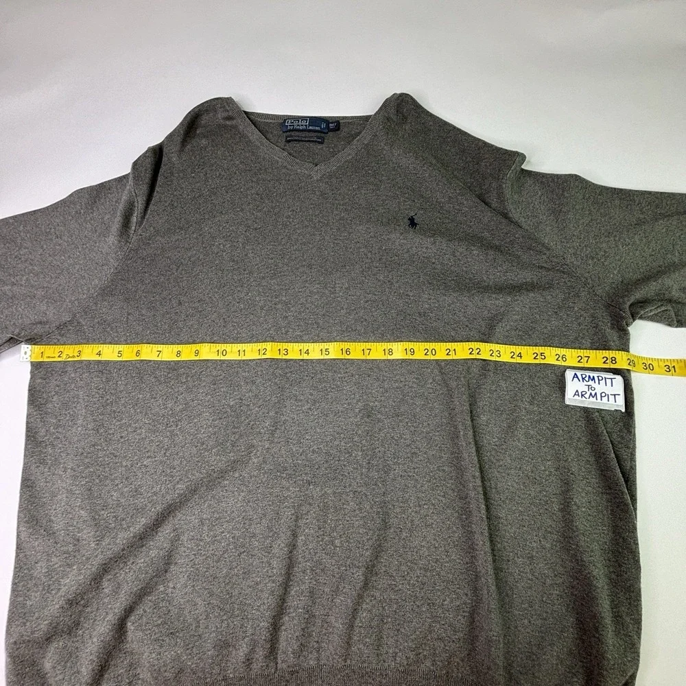 Polo Ralph Lauren Sweater Mens 3XLT Gray Pima Cotton Knit V-Neck Pullover